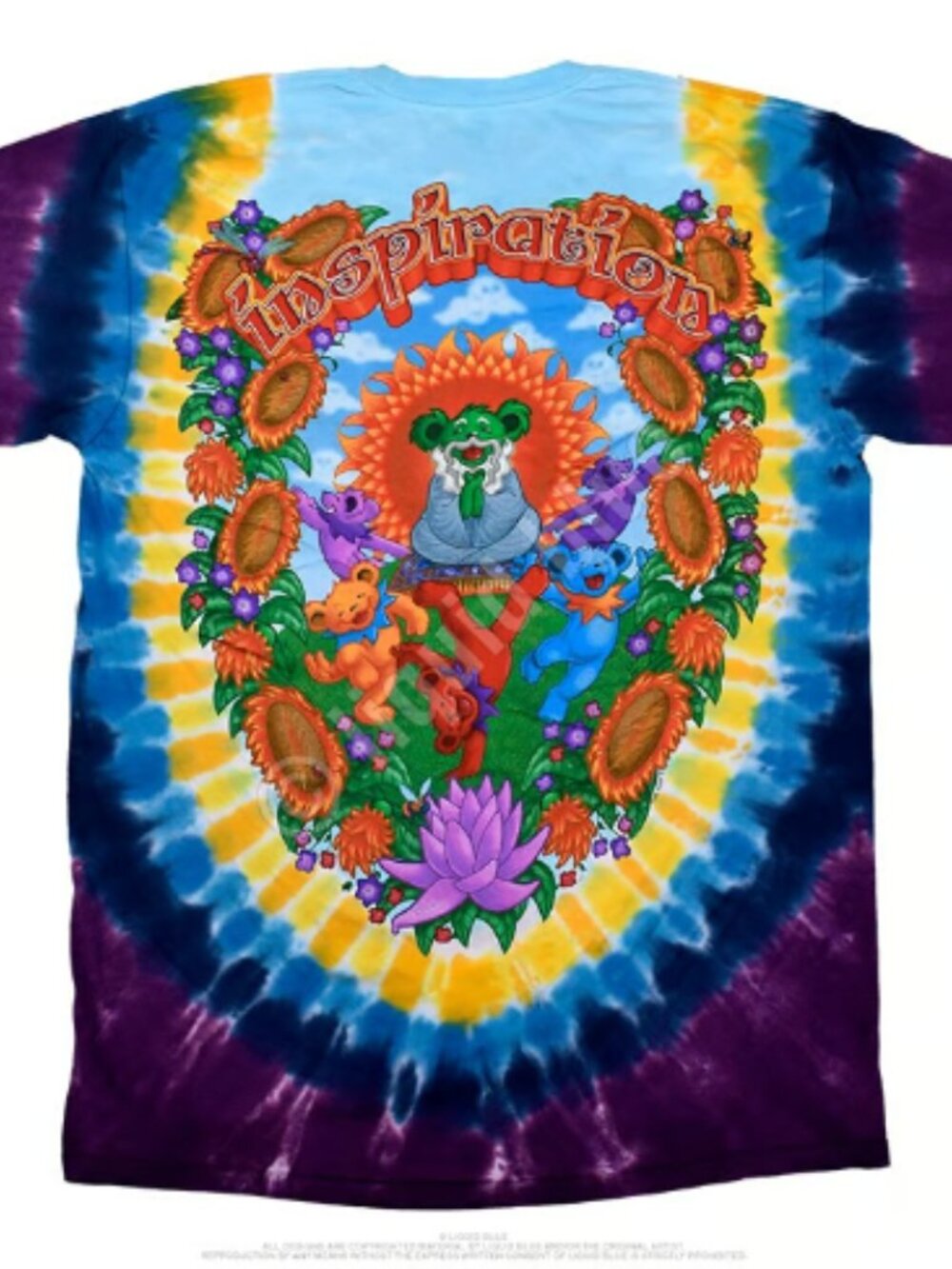 Grateful Dead Guru Bear Tie-Dye ~ Liquid Blue ~ Choose Your Size ~ Brand New! - Picture 2 of 4